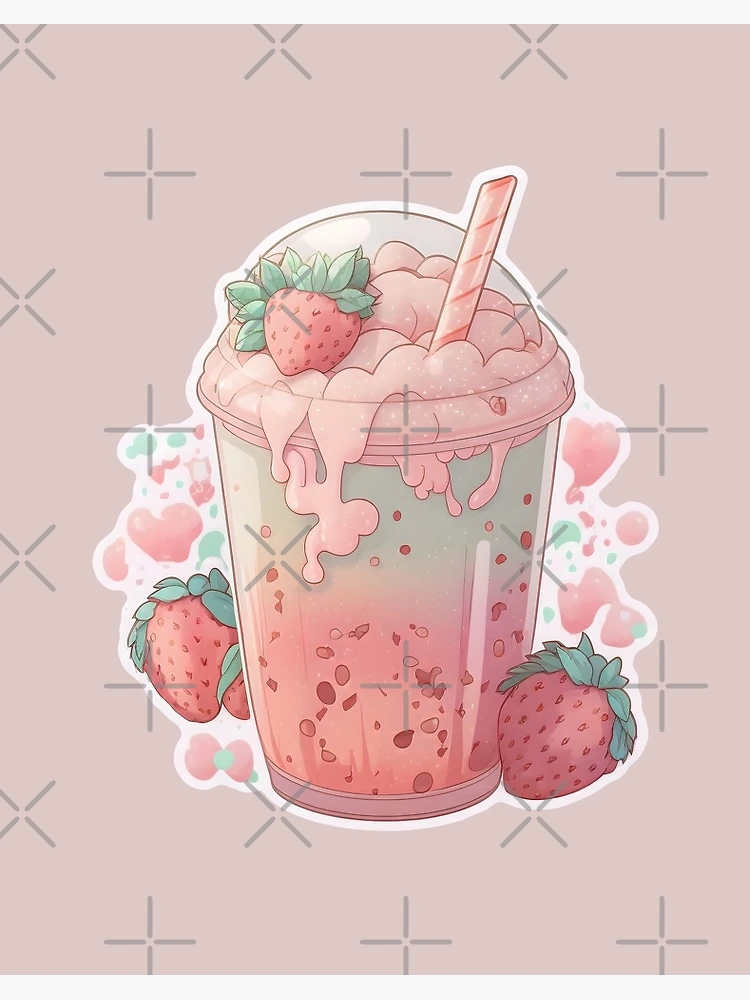 Strawberry Bubble Milk Tea Dessert Drink Pink Cute Aesthetic | Art Board  Print