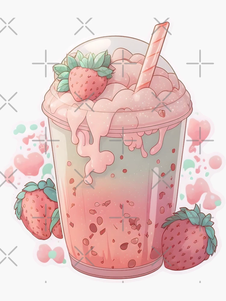 Sticker for Sale mit Erdbeer-Bubble-Milchtee-Dessert-Getränk, rosa,  niedliche Ästhetik von Nymmzi