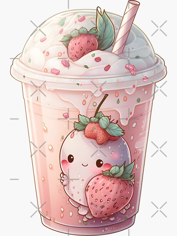 Strawberry Milk Tea Dessert Drink - Kawaii CuteAesthetic Sticker