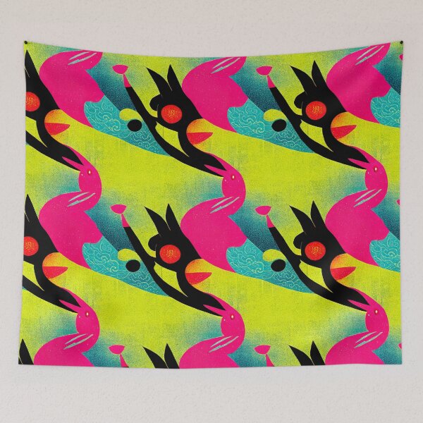 Item preview, Patchwork Easter Bunny - A Colorful Montage of Neon Rabbit and Checkerboard Patterns in a Tessellated Illustration Design designed and sold by IrisMyriel.