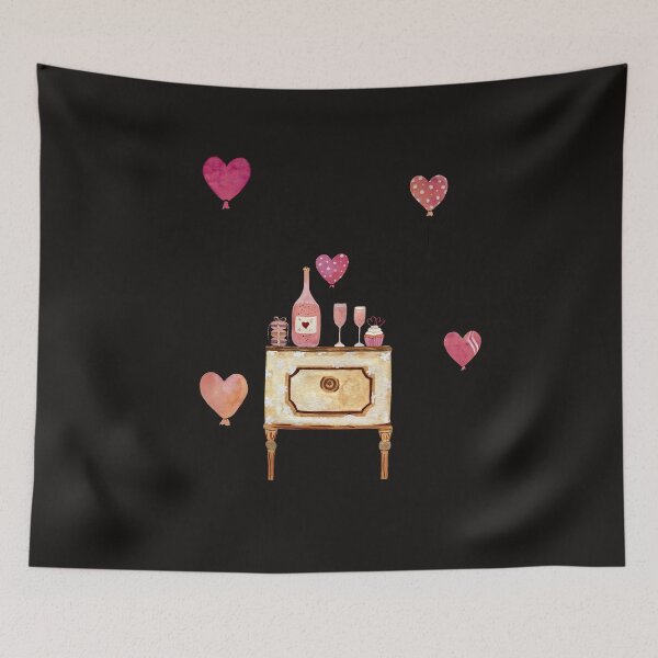 Item preview, Bureau love glass balloon cupcake pink watercolor black designed and sold by Yana Mustafina | Boho Soulful Designs.