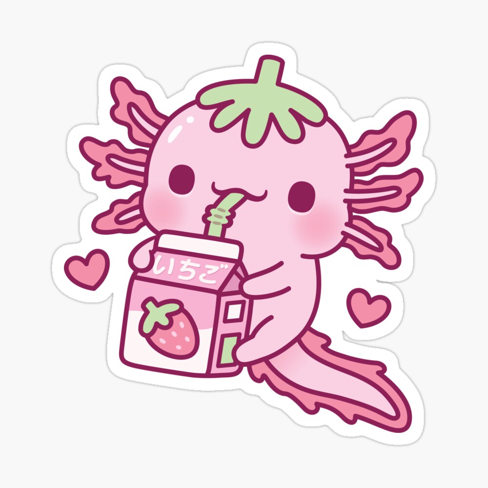 Cute Axolotl Loves Drinking Strawberry Milk Photographic Print