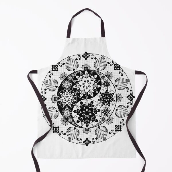 Item preview, Yin and Yang Flowers and Leaves Floral Mandala in Black and White designed and sold by Karen McFarland.