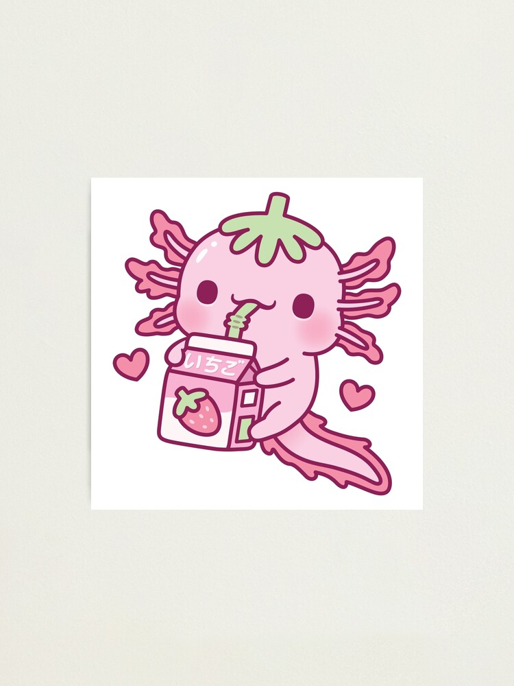 Cute Axolotl Loves Drinking Strawberry Milk Photographic Print