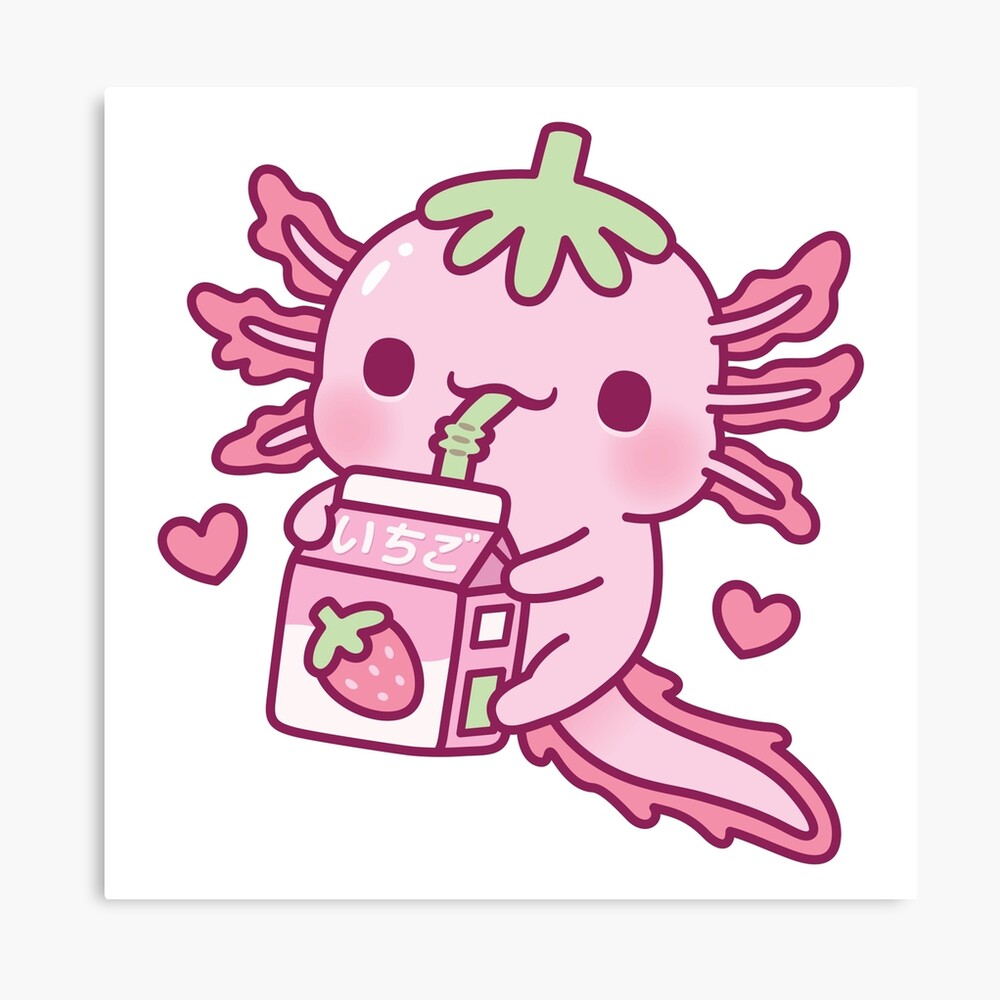 Cute Axolotl Loves Drinking Strawberry Milk Photographic Print