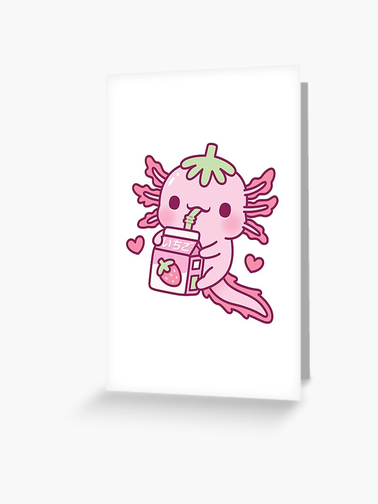 Cute Axolotl Drinking Strawberry Milk