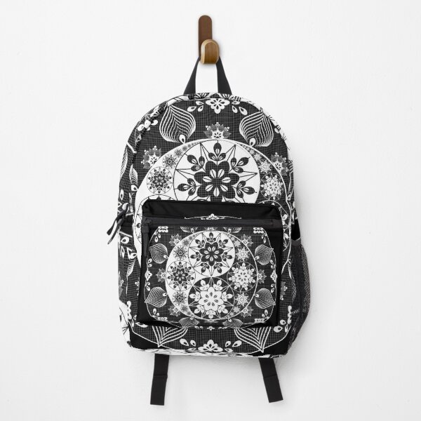 Item preview, Yin and Yang Flowers and Leaves Floral Mandala in Black and White designed and sold by Karen McFarland.