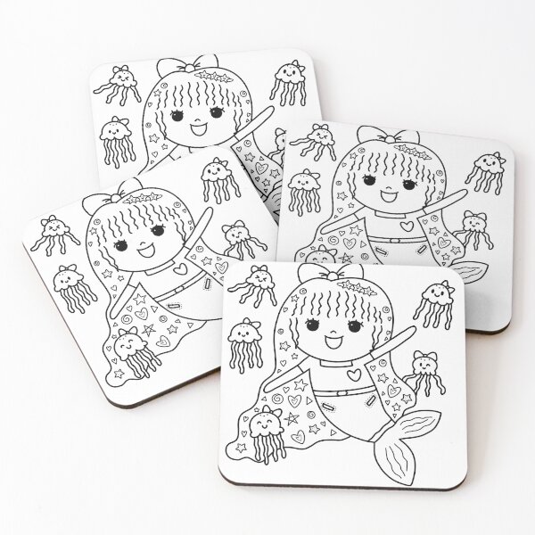 Item preview, mermaid coloring : mermaid and jellyfish for painting activity at home or at birthday party designed and sold by Tina-studio.