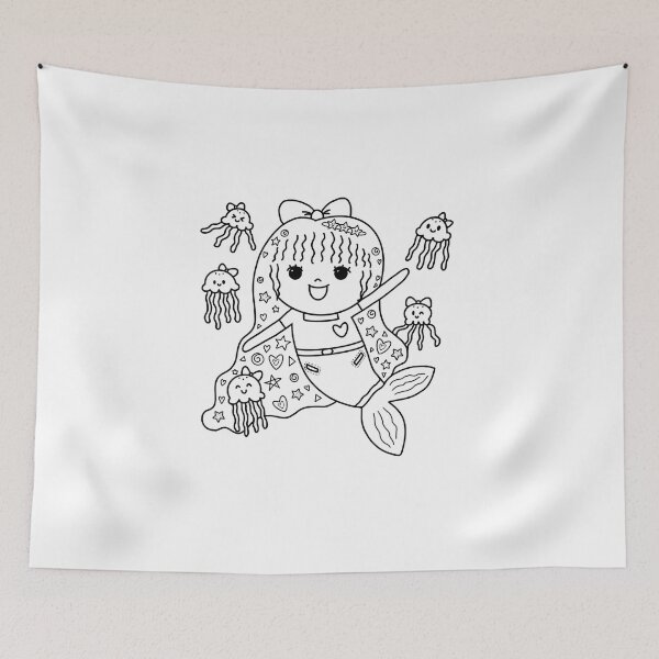 Item preview, mermaid coloring : mermaid and jellyfish for painting activity at home or at birthday party designed and sold by Tina-studio.