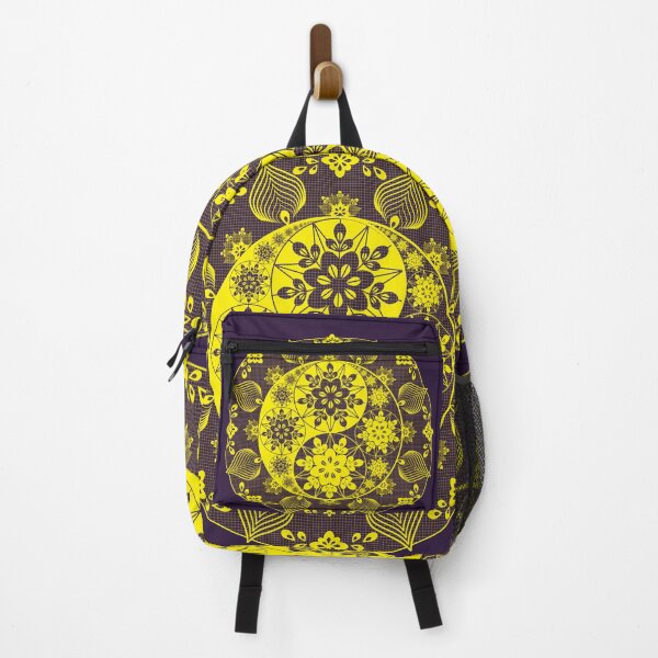 Item preview, Yin and Yang Flowers and Leaves Floral Mandala in Yellow and Violet designed and sold by Karen McFarland.
