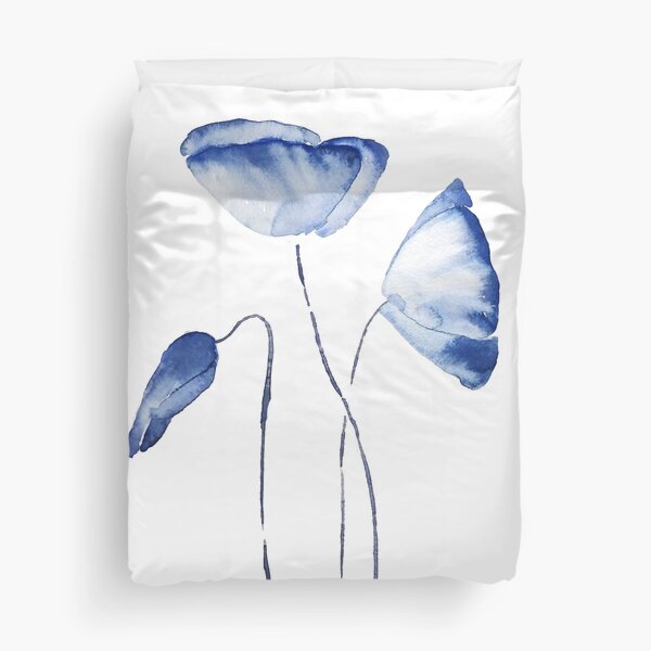 indigo poppy watercolor Duvet Cover