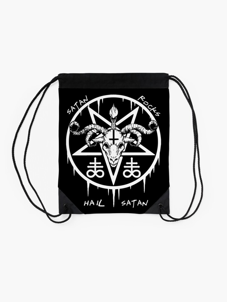 Alternate view of HAIL SATAN - SATAN ROCKS - FUNNY SATANIC OCCULT Drawstring Bag