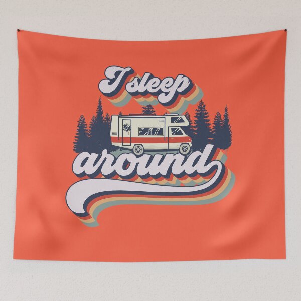 Item preview, Cute retro camping van typography, I sleep around camping short quote designed and sold by HomeCoquette.