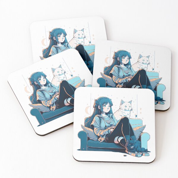 Item preview, Anime Cat Girl with Cats from Japan designed and sold by T-Shirt-Depot.