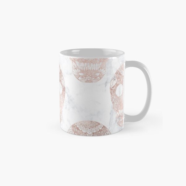Modern hand drawn floral lace rose gold skulls on white marble Classic Mug