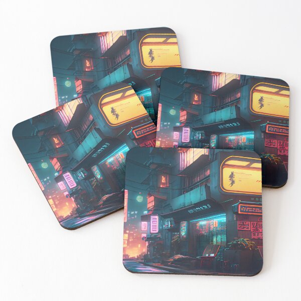 Item preview, Futuristic neon night street designed and sold by SuperSoulArts.