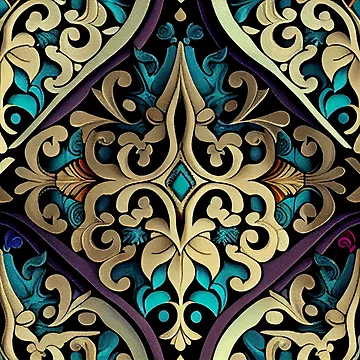 Imagen de la obra Victorian Colorful Gothic Modern Coastal Pattern Digital Painting de CodeAndColors