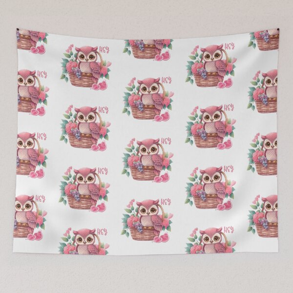 Item preview, Cute Pink Owl in a Basket - Say Hey designed and sold by CreativNode.