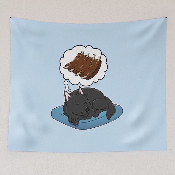 Item preview, Belgian Sheepdog dreaming about Barbecue Ribs designed and sold by DoggieDelights.