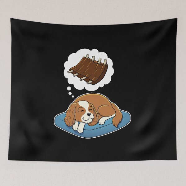 Item preview, Cavalier King Charles Spaniel dreaming about Barbecue Ribs designed and sold by DoggieDelights.
