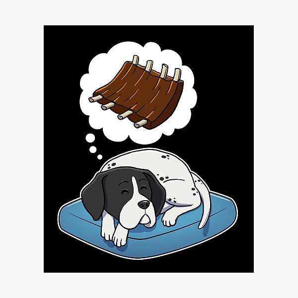 Aperçu de l'œuvre English Pointer dreaming about Barbecue Ribs créée et vendue par DoggieDelights.