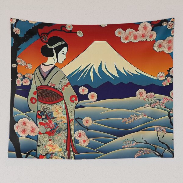 Item preview, Geisha with Peach Blossoms Overlooking Mount Fuji  designed and sold by OccultDreams.