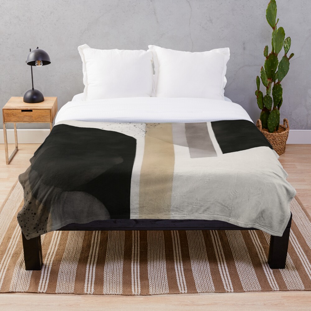 Contemporary Black and Beige Abstract Shower Curtain