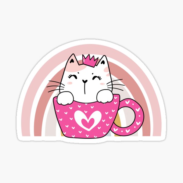 Kawaii Cute Striped Pink Chibi Cat Acrylic Tumbler