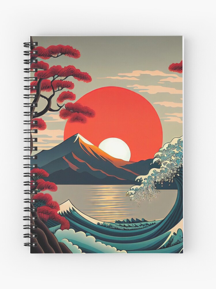 Sunset with Ocean Waves Hitting The Beach Spiral Notebook