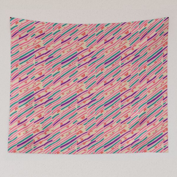 Item preview, teal pink purple skewed broken stripes - stripes and flowers designed and sold by PurpleMoss.