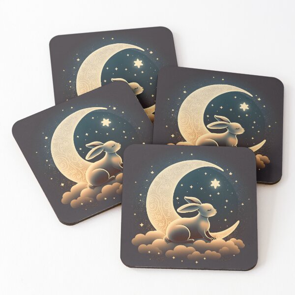 Item preview, A rabbit sitting on a crescent moon designed and sold by Warehouse46.