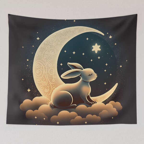 Item preview, A rabbit sitting on a crescent moon designed and sold by Warehouse46.