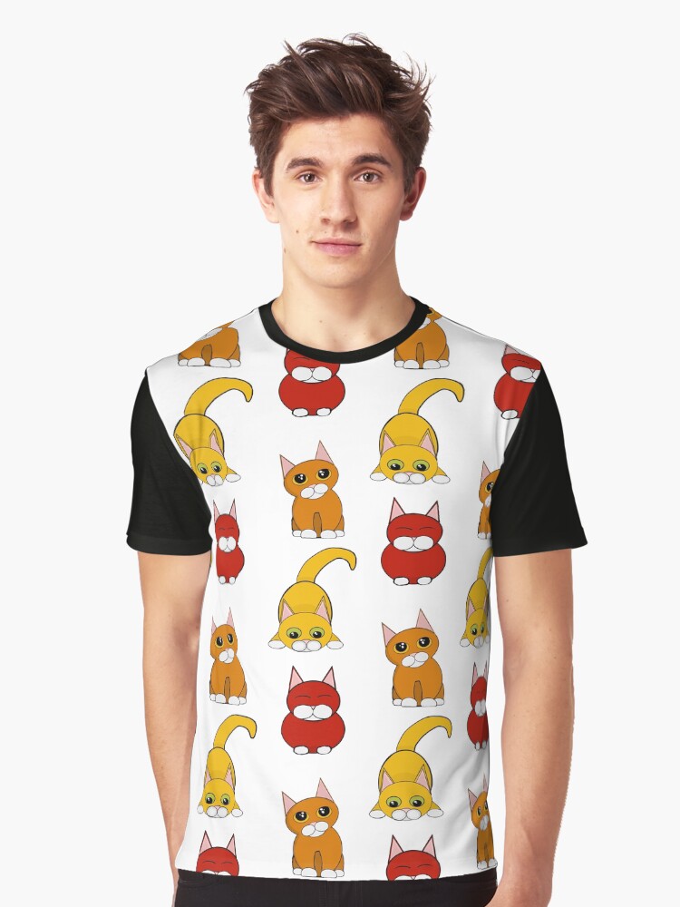 Thumbnail 1 of 5, Graphic T-Shirt, The Cats of Fall - Vertical Pattern - Astonished Cat Company designed and sold by AstonishedCatCo.