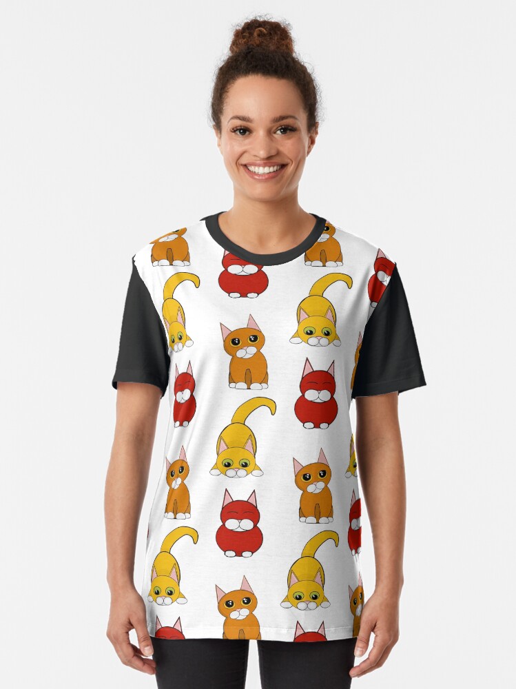 Thumbnail 2 of 5, Graphic T-Shirt, The Cats of Fall - Vertical Pattern - Astonished Cat Company designed and sold by AstonishedCatCo.