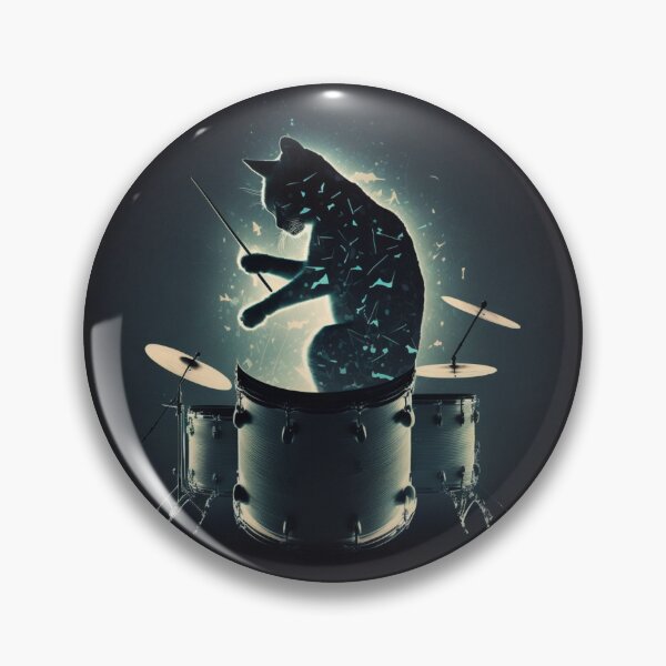 Item preview, Cat playing drums in a band silhouette background feline design designed and sold by AnimalArtPhotos.