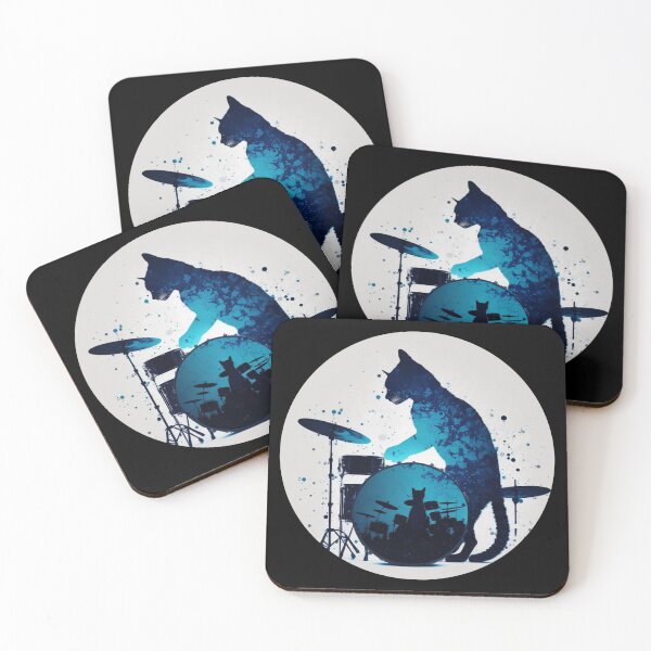 Item preview, Cat playing dum kit cool rock band feline drumming design  designed and sold by AnimalArtPhotos.