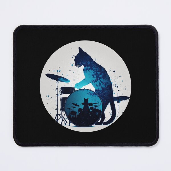 Item preview, Cat playing dum kit cool rock band feline drumming design designed and sold by AnimalArtPhotos.
