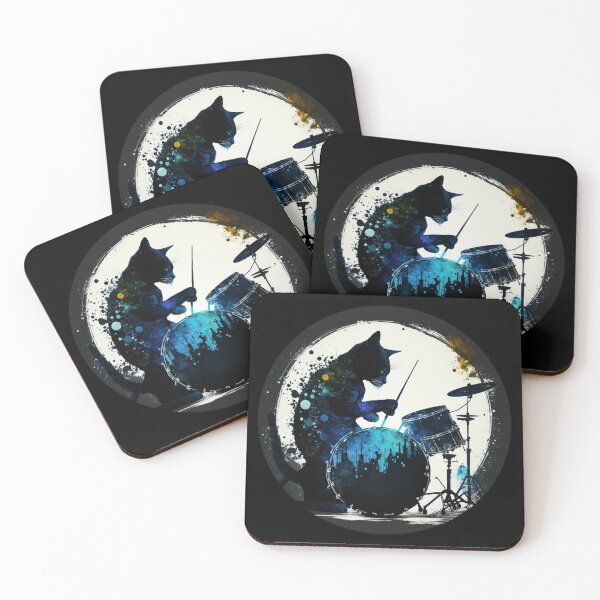Item preview, Cat playing drums cool rock band feline drumming design  designed and sold by AnimalArtPhotos.