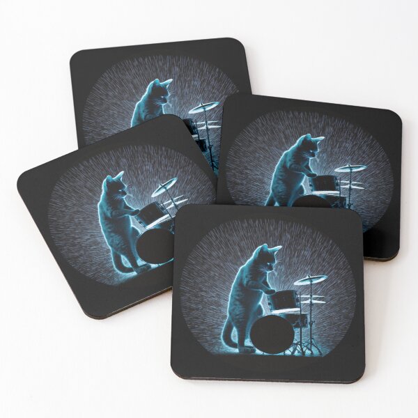 Item preview, Neon cat playing drums band feline drumming design  designed and sold by AnimalArtPhotos.