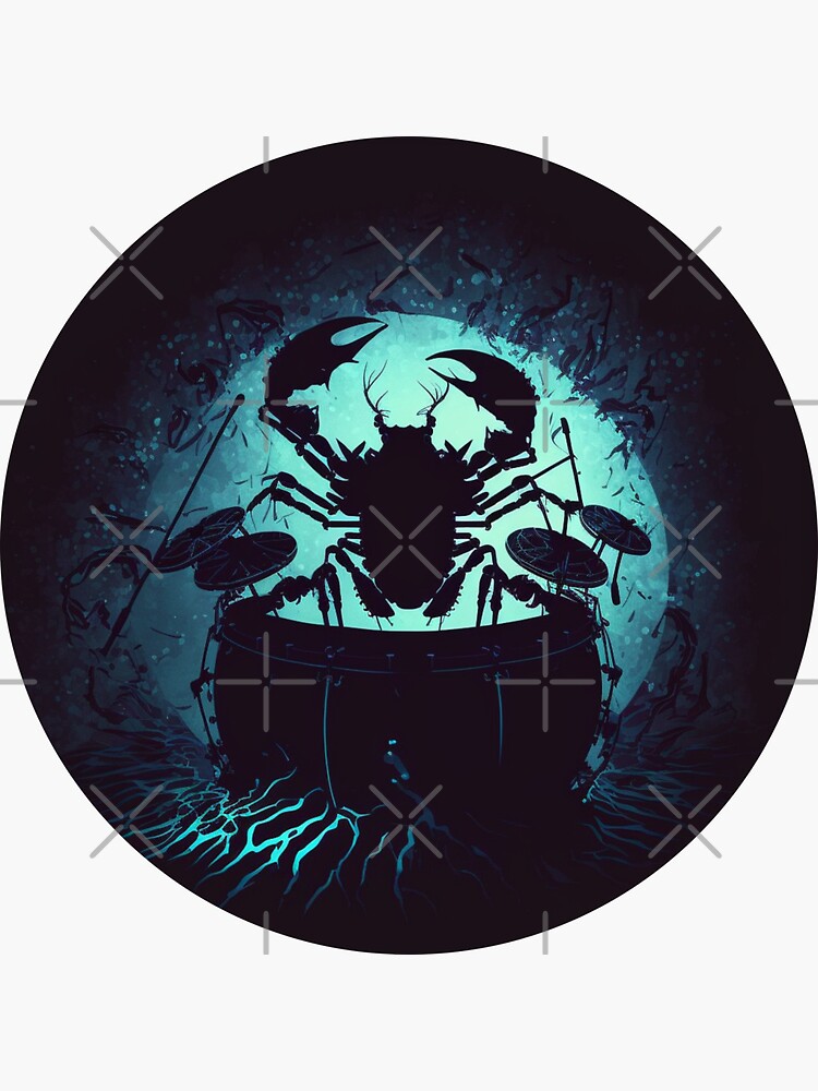 "Crab playing drums marine lobster life ocean in rock band" Sticker for