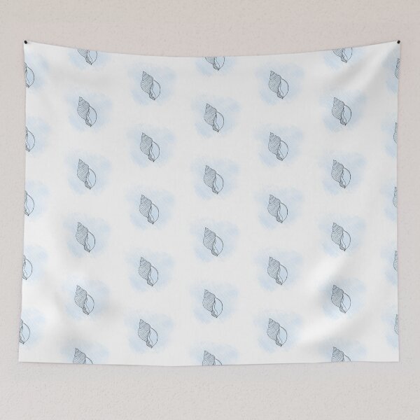 Item preview, Line art illustration of a seashell on blue watercolor background. Shell tattoo idea. Hand drawn nautical engraving of nautical prints isolated on white background designed and sold by Sunshine2504.