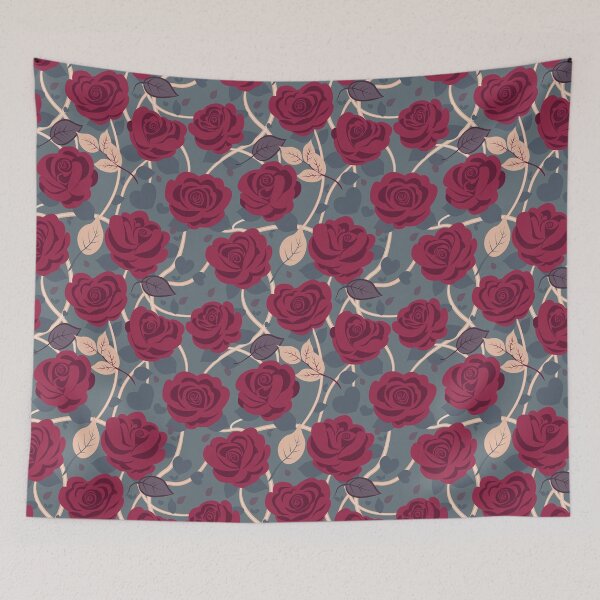 Item preview, Retro Rose Flowers with Blue Leaves pattern designed and sold by Moyanana.