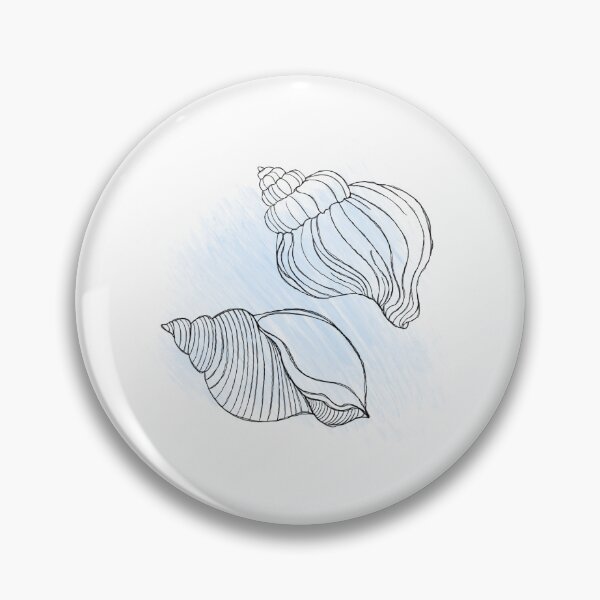 Item preview, Line art illustration of a seashell on blue watercolor background. Shell tattoo idea. Hand drawn nautical engraving of nautical prints isolated on white background designed and sold by Sunshine2504.
