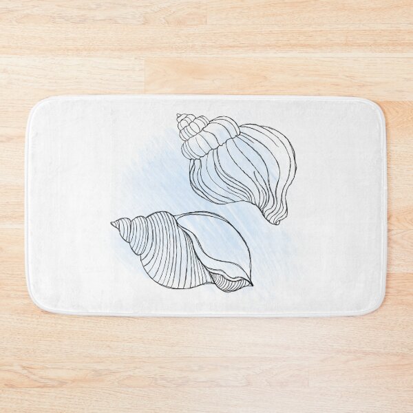 Item preview, Line art illustration of a seashell on blue watercolor background. Shell tattoo idea. Hand drawn nautical engraving of nautical prints isolated on white background designed and sold by Sunshine2504.