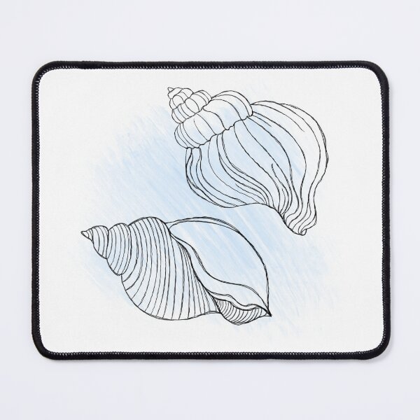 Item preview, Line art illustration of a seashell on blue watercolor background. Shell tattoo idea. Hand drawn nautical engraving of nautical prints isolated on white background designed and sold by Sunshine2504.