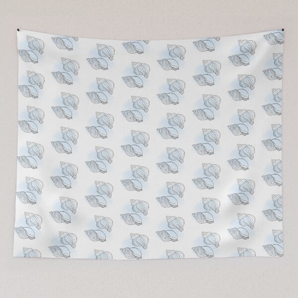Item preview, Line art illustration of a seashell on blue watercolor background. Shell tattoo idea. Hand drawn nautical engraving of nautical prints isolated on white background designed and sold by Sunshine2504.