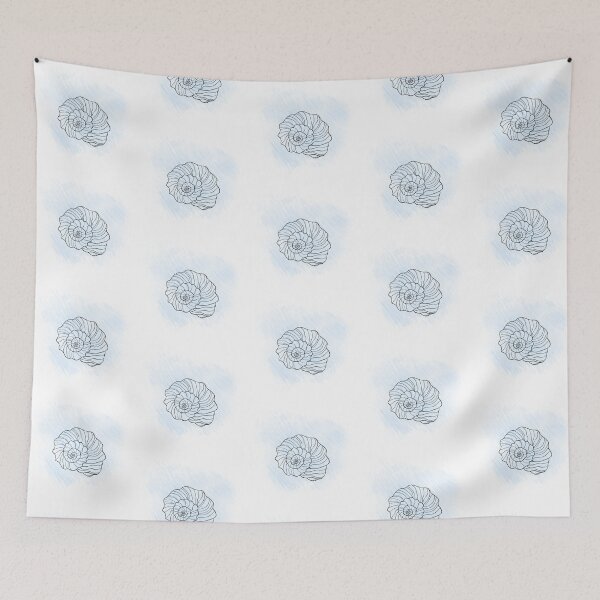 Item preview, Line art illustration of a seashell on blue watercolor background. Shell tattoo idea. Hand drawn nautical engraving of nautical prints isolated on white background designed and sold by Sunshine2504.