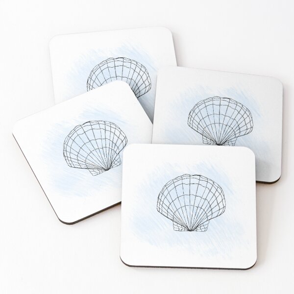 Item preview, Line art illustration of a seashell on blue watercolor background. Shell tattoo idea. Hand drawn nautical engraving of nautical prints isolated on white background designed and sold by Sunshine2504.