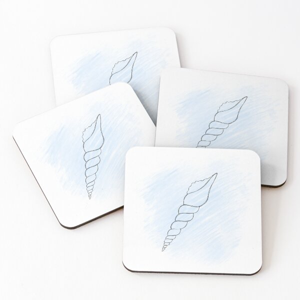 Item preview, Line art illustration of a seashell on blue watercolor background. Shell tattoo idea. Hand drawn nautical engraving of nautical prints isolated on white background designed and sold by Sunshine2504.