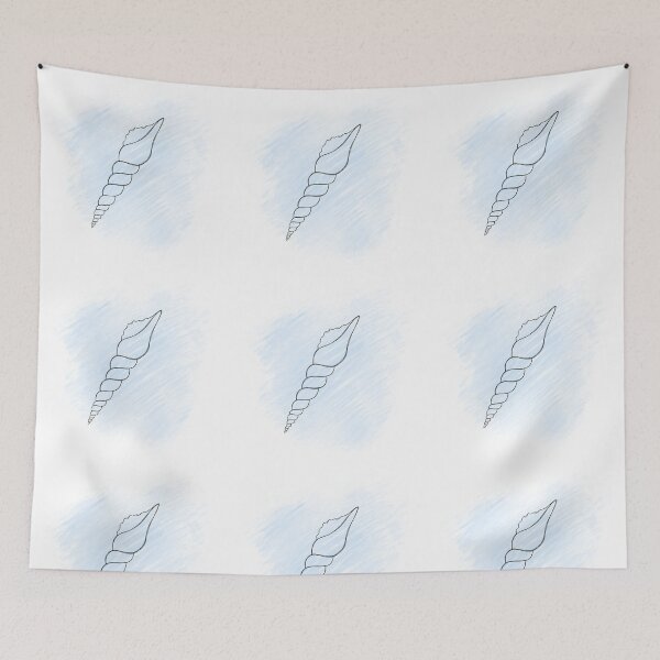 Item preview, Line art illustration of a seashell on blue watercolor background. Shell tattoo idea. Hand drawn nautical engraving of nautical prints isolated on white background designed and sold by Sunshine2504.
